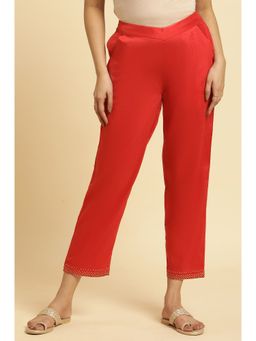W - Red Solid Straight Pant