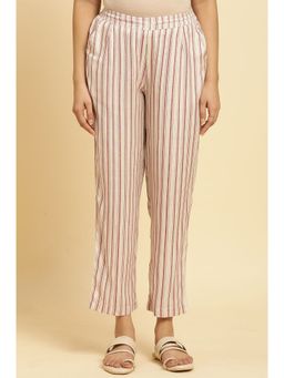 W - Beige Stripes Straight Pant