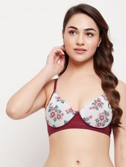 Clovia - Polyamide Printed Padded Demi Cup Wire Free Push-Up Bra - White