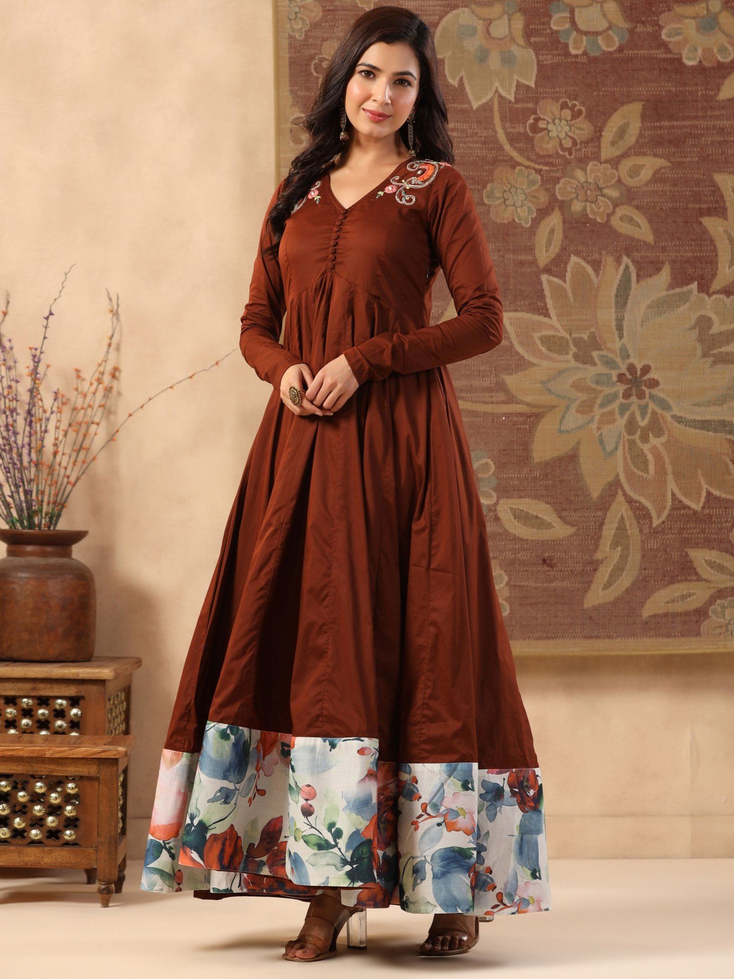 gillori Gala Brown Long Kalidaar Dress-picture-36