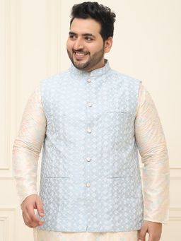 SOJANYA - Men Grey Silk Blend Embroidered Nehru Jacket