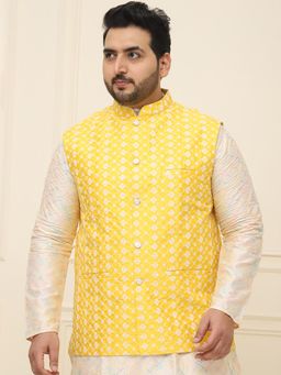 SOJANYA - Men Yellow Silk Blend Embroidered Nehru Jacket