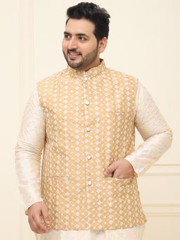 SOJANYA - Men Gold Silk Blend Embroidered Nehru Jacket