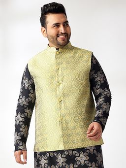 SOJANYA - Men Yellow Jacquard Woven Nehru Jacket