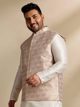 SOJANYA - Men Cream Jacquard Woven Nehru Jacket