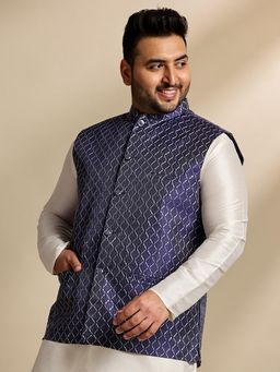 SOJANYA - Men Blue Silk Blend Embroidered Nehru Jacket