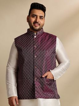SOJANYA - Men Wine Silk Blend Embroidered Nehru Jacket