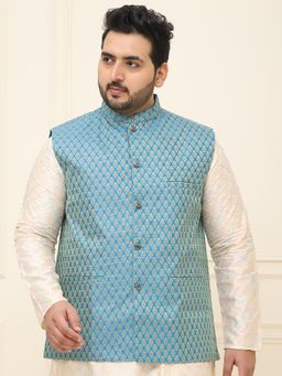SOJANYA - Men Blue Silk Blend Woven Nehru Jacket