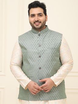 SOJANYA - Men Green Silk Blend Woven Nehru Jacket