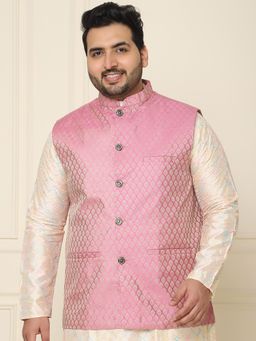 SOJANYA - Men Pink Silk Blend Woven Nehru Jacket