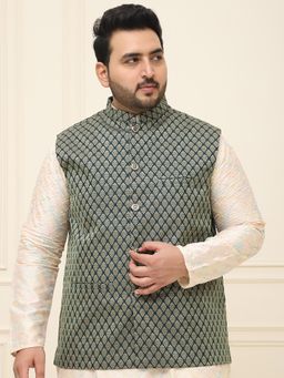 SOJANYA - Men Green Silk Blend Woven Nehru Jacket