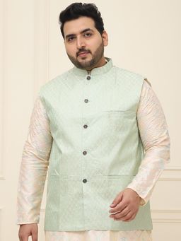 SOJANYA - Men Green Silk Blend Woven Nehru Jacket