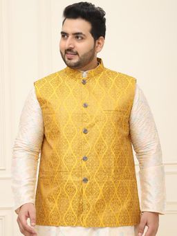 SOJANYA - Men Mustard Silk Blend Woven Nehru Jacket