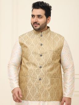 SOJANYA - Men Beige Silk Blend Woven Nehru Jacket
