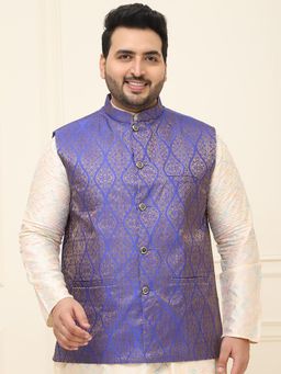 SOJANYA - Men Blue Silk Blend Woven Nehru Jacket