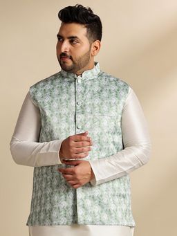 SOJANYA - Men Green Cotton Satin Geometric Nehru Jacket
