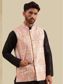 SOJANYA - Men Pink Silk Blend Woven Nehru Jacket