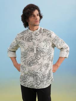 CRIMSOUNE CLUB - Men Grey Floral Print Kurta