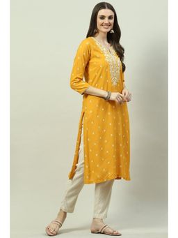Biba - Women Mustard Embroidered Kurta