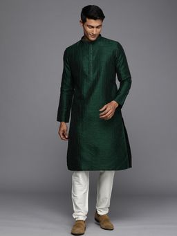 Manyavar - Green Full Sleeves Mandarin Collar Kurta with Pencil Pajama (Set of 2)