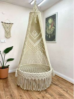 Ecofynd - Macrame Hammock Off White Wall Hanging Swing With Cushion Set