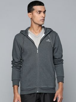 Alcis - Men Grey Solid Cotton Hooded Jackets