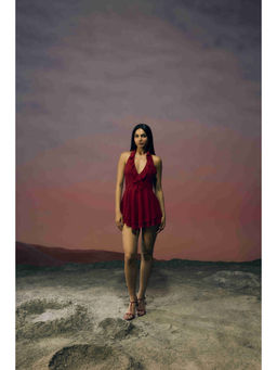 Ivory Rose - Red The Carmine Rufffle Dress