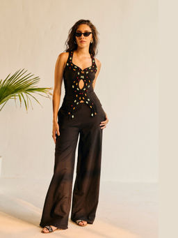 Lea Clothing - Women Black Linen Wide-Leg Nyx Trousers