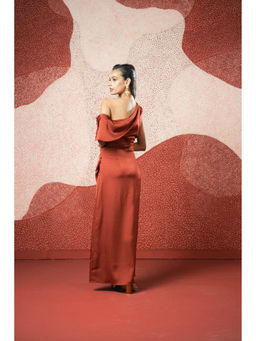 SHOWSHA - Midnight Rust Bodycon Maxi Dress