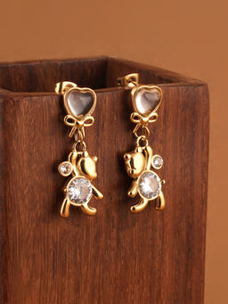Palmonas - Womens Waterproof and Anti Tarnish Golden Teady Bear Drop Earrings