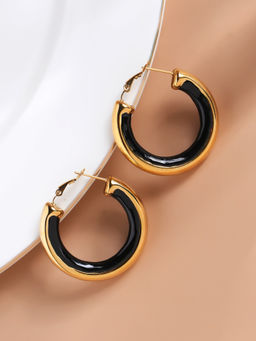Palmonas - Womens Waterproof and Anti Tarnish Golden Black Hoop Earrings