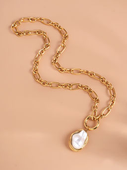 Palmonas - Womens Waterproof and Anti-Tarnish Irregular Pearl Chain Necklace