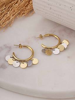 Palmonas - Womens Waterproof and Anti Tarnish Heart Coin Hoop Earrings