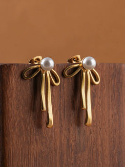 Palmonas - Womens Waterproof and Anti Tarnish Pearl Ribbon Drop Earrings