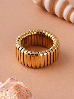 Palmonas - Womens Waterproof and Anti-Tarnish Grooved Gold Ring