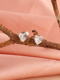 Palmonas - Womens 925 Sterling Silver Heart Shaped Diamond Stud Earrings