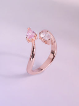 Palmonas - Womens 925 Sterling Silver Toi et Moi Pear Rose Gold Ring - Adjustable