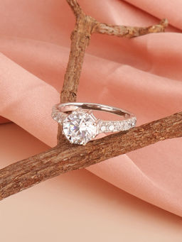 Palmonas - Womens 925 Sterling Silver Round Solitaire with Accents Ring