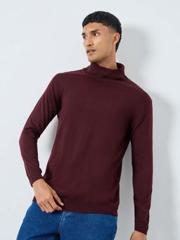 Styli - Men Maroon Turtle Neck Regular Fit Solid Sweater