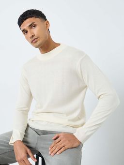 Styli - Men White Textured Regular Fit Sweater