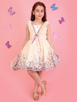 Cutecumber - Girls Cream Cotton Sleeveless Dress