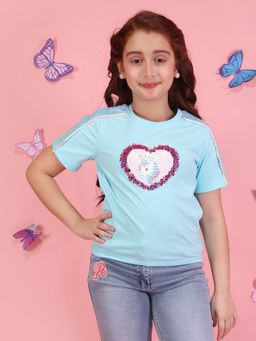 Cutecumber - Girls Blue Polyester Half Sleeves Top