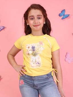 Cutecumber - Girls Yellow Polyester Half Sleeves Top