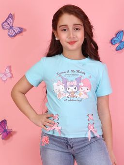 Cutecumber - Girls Blue Polyester Half Sleeves Top