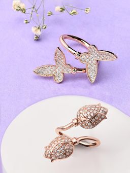 Zaveri Pearls - Set of 2 Rose Gold Contemporary Cubic Zirconia Finger Rings-ZPFK13484