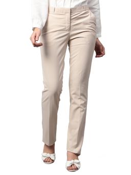 Cantabil - Women Beige Solid Non-Pleated Formal Trouser