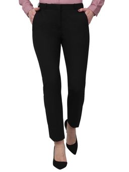 Cantabil - Black Solid Non-Pleated Formal Trouser for Women