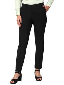 Cantabil - Black Solid Non-Pleated Formal Trouser for Women