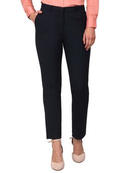 Cantabil - Navy Blue Solid Non-Pleated Formal Trouser for Women