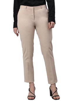 Cantabil - Women Beige Solid Non-Pleated Formal Trouser